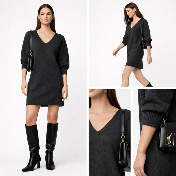 ALLSAINTS Lambswool Cashmere Sweater Dress Short Knit Mini Layering 35” Length - Picture 10 of 10